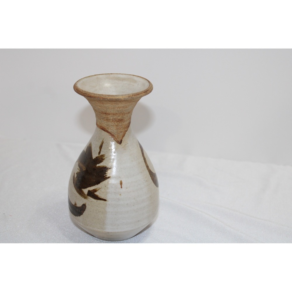 Studio Pottery Bud Vase Handcrafted Stoneware Abstract Brown Brushstrokes 5.25"